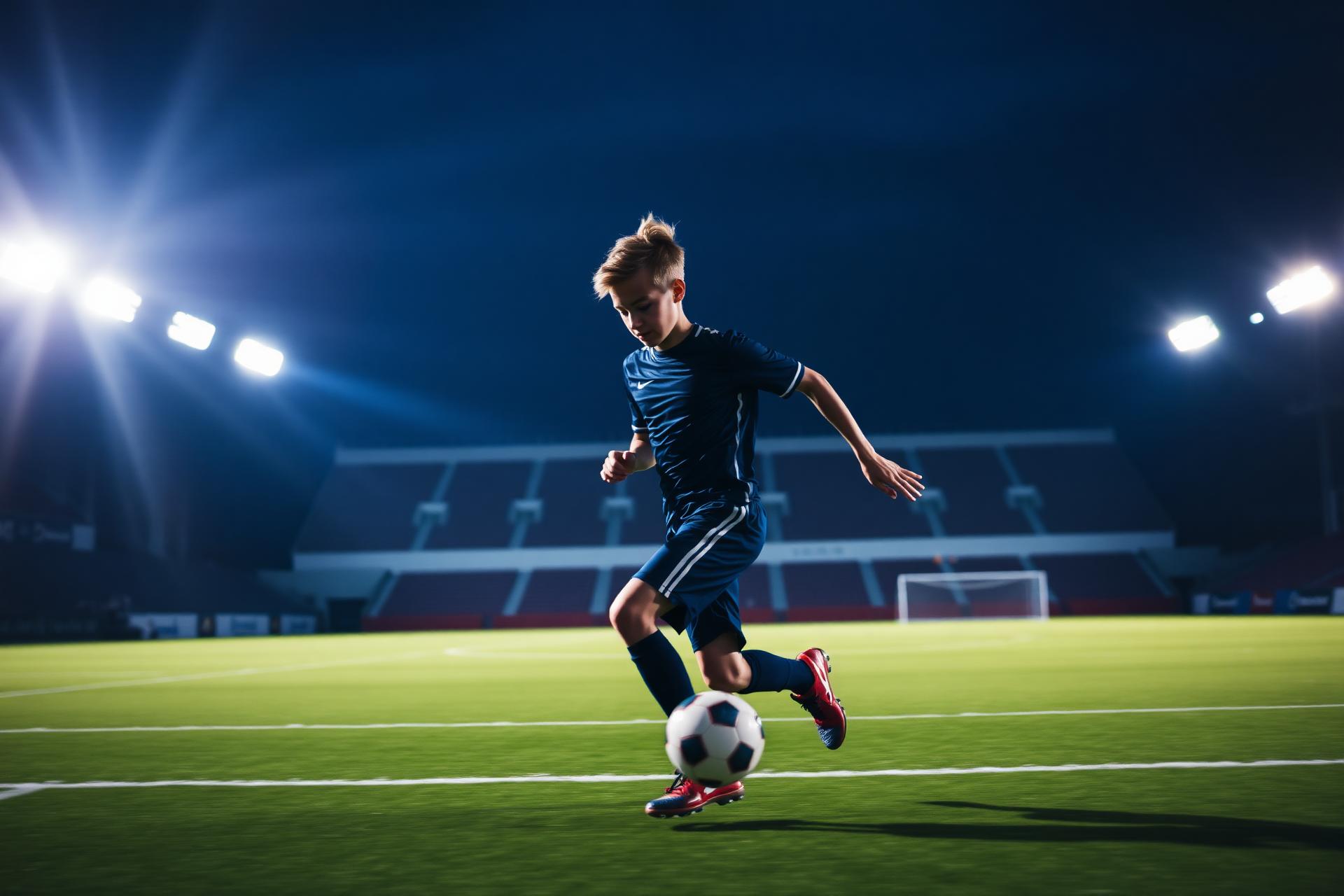 Youth soccer player training under stadium lights in Chilliwack